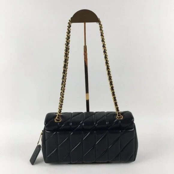 Coach Black Quilted Shoulder Bag with Gold Chain - Picture 5 of 6